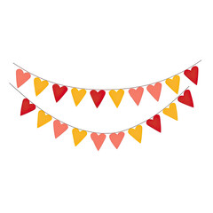 Obraz premium Two decorative strings of heart-shaped flags in warm colors hang against a black background