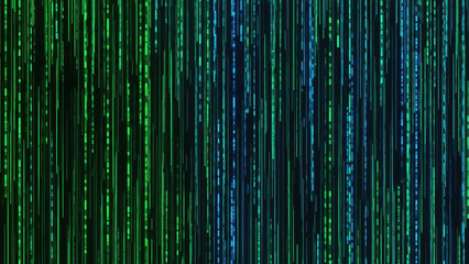 Vibrant green and blue digital code streaming down in matrix style