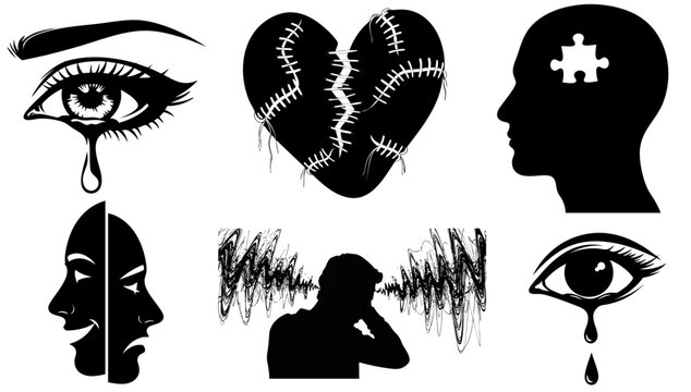 Mental Health and Emotional Psychology Vector Icon Set - Powered by Adobe