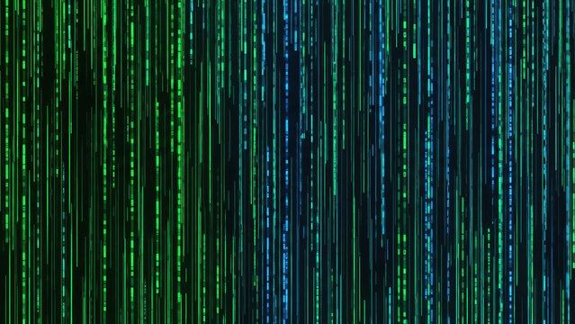 Vibrant green and blue digital code streaming down in matrix style - Powered by Adobe