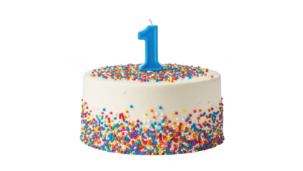 Celebratory birthday cake with number one candle