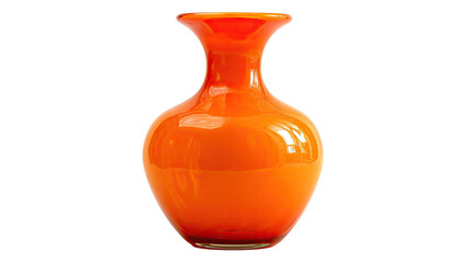 Glossy orange vase with a flared top, isolated on a black background, a still life