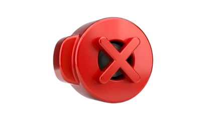 3D render of a red glossy cancel or stop button for digital interface design isolated PNG with Transparent Background
