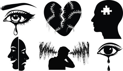 Mental Health and Emotional Psychology Vector Icon Set