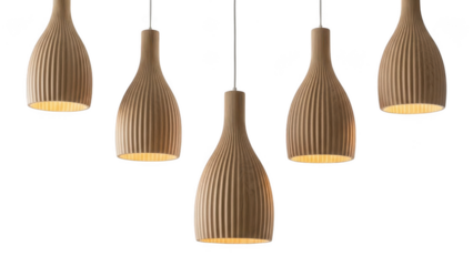 Set of modern wooden pendant lamps