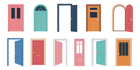 Door open closed entrance exit vector illustration