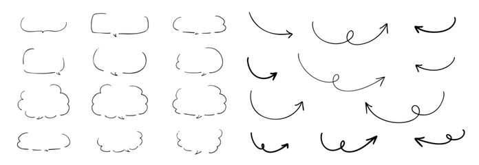 手書きの吹き出しと矢印のあしらいセット