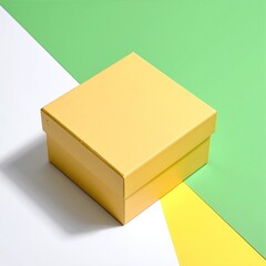 A vibrant yellow box featuring two open sides, showcasing its interior contents, with a smooth finish and a sturdy design, perfect for storage.