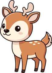 Adorable cartoon fawn illustration with charming antlers, standing gracefully, ideal for children's designs, nature themes, and playful wildlife projects, evoking a sense of innocent woodland charm