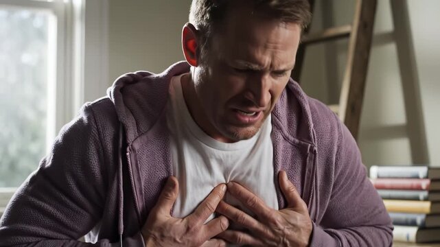 Man clutching chest in apparent pain