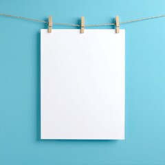 A single sheet of blank paper flutters gently on a rustic clothesline, sunlight casting soft shadows, surrounded by a serene outdoor backdrop of greenery.