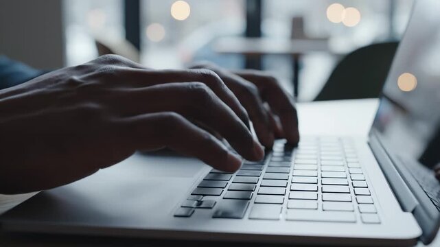Hands typing on laptop keyboard