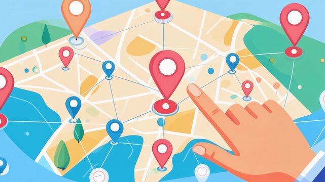 世界地図と位置ピンを指し示すイラストがグローバルな移動を表現