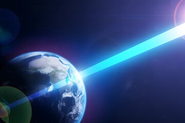 Fototapeta premium Earth from space with a bright blue beam