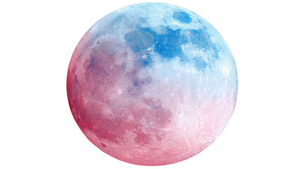 Digitally enhanced image showing the moon with a gradient of blue and pink tones against black