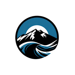 Graphic design of a mountain range with waves, circular outline on black background