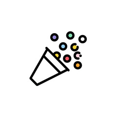 A white party popper erupts colorful confetti against a black backdrop