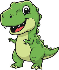 Fototapeta premium Cute Green Dinosaur Cartoon Character, Adorable Baby T-Rex, Friendly Prehistoric Creature