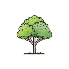 A cartoon illustration of a tree with lush green foliage and a brown trunk