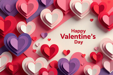 Colorful paper cutout hearts in various sizes and shades of pink purple and red for valentines day celebration decorations  heart shapes