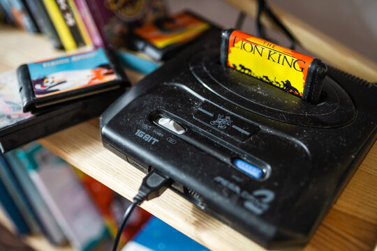 Retro Sega console and 16-bit video games.