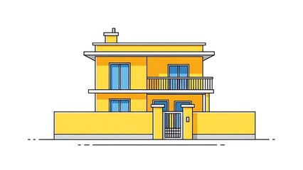 Fototapeta premium Modern yellow house with balcony and gate
