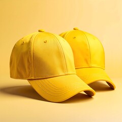 A vibrant yellow baseball cap with a curved brim, featuring an adjustable strap at the back and a breathable fabric, perfect for sunny days outdoors.
