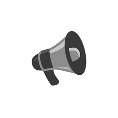 Gray megaphone icon, minimalist design on black background, suitable for announcing messages