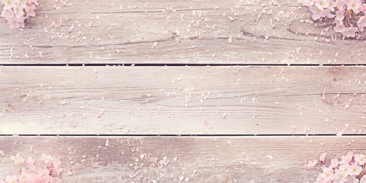 Rustic wooden background with soft pink flowers creating a natural pastel texture ideal for spring, wedding or feminine design