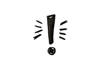 A crude, dark-colored exclamation mark with emanating lines against a vast black background