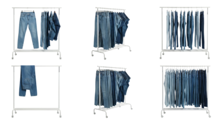 Denim Jeans Collection on Racks - Fashion Display and Wardrobe Variety