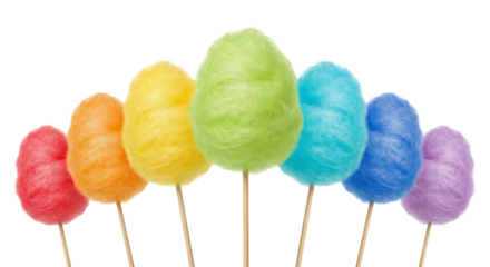 Rainbow Cotton Candy Sticks Isolated on White Background