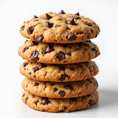 chocolate chip cookies on white background