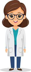 Fototapeta premium A smiling female scientist wearing glasses and a lab coat stands confidently in a professional setting