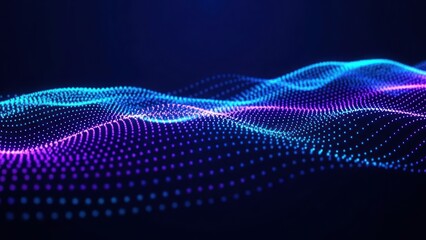 Abstract glowing digital wave pattern of blue and magenta dots
