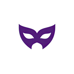 A simple, symmetrical illustration of a stylized purple mask, set against a solid black background