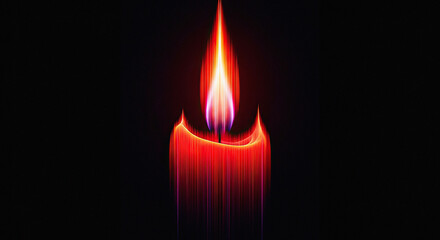 Bright Red Candle Flame with Blue Inner Light Against Black Background