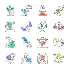 Collection of Finance Doodle Style Illustrations 

