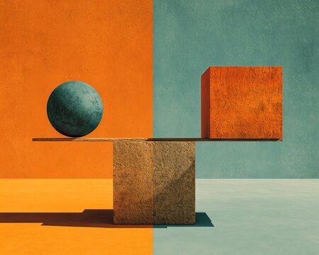 Visual representation of AI fairness depicted through balanced and symmetrical shapes, symbolizing equality and justice in technology.