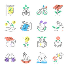Set of Sustainability Doodle Style Illustrations 

