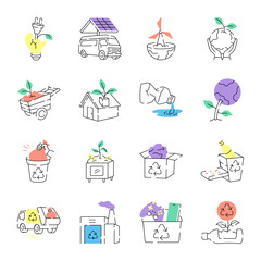 Collection of Environment Doodle Style Illustrations 

