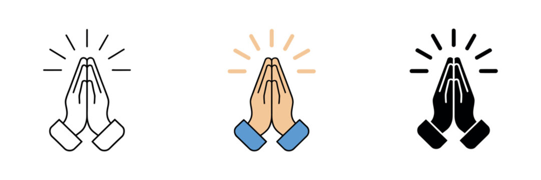 Pray Icon set featuring hands in prayer for religion and spiritual respect