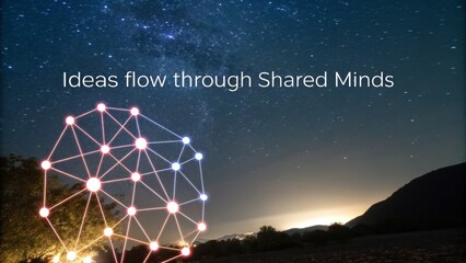 Abstract digital network against a starry night sky