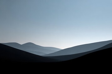 Serene, minimalist landscape featuring layered mountain silhouettes under a gradient sky