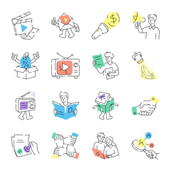 Set of Hand Drawn Marketing and Communication Illustrations 

