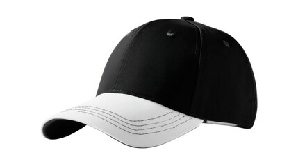 Black and White Baseball Cap with Curved Brim Isolated on Transparent Background