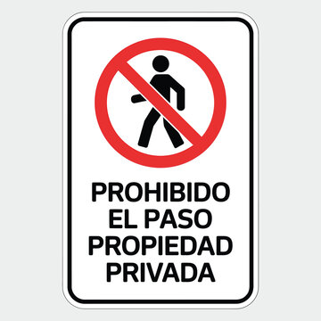 Private property no entry sign with spanish text