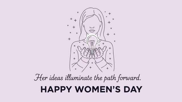 Woman holding lightbulb illustration with inspirational quote for international women's day celebration - Powered by Adobe