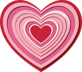 Layered heart shapes creating a tunnel effect, concentric rings of pink and red, abstract depth, romantic background, modern simple, clean