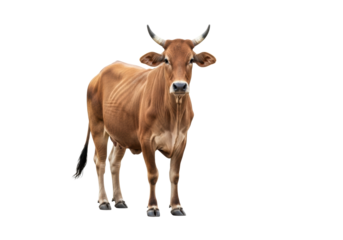 Light brown zebu cow, poised with small horns and hump, in a pristine studio, isolated on transparent for versatile graphic design concept